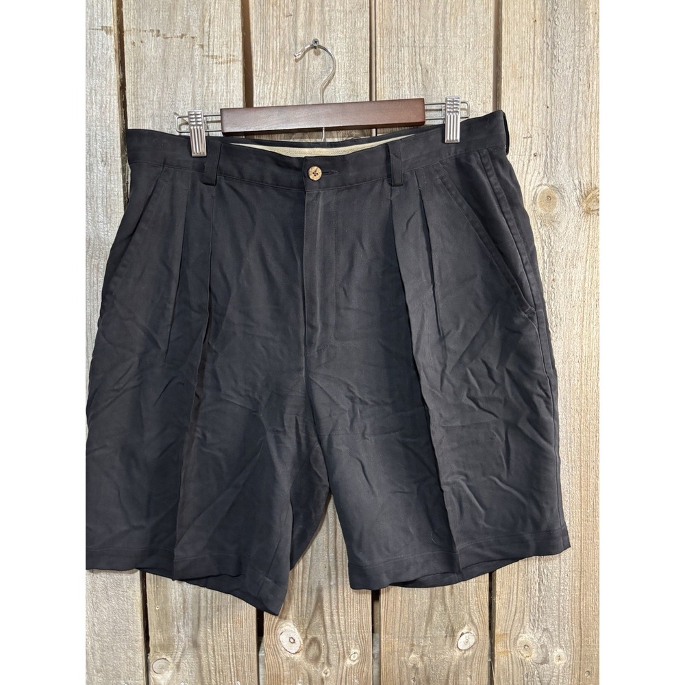 Tommy Bahama 100% Silk Shorts Mens 34 Black Pleated Front Relax Fit